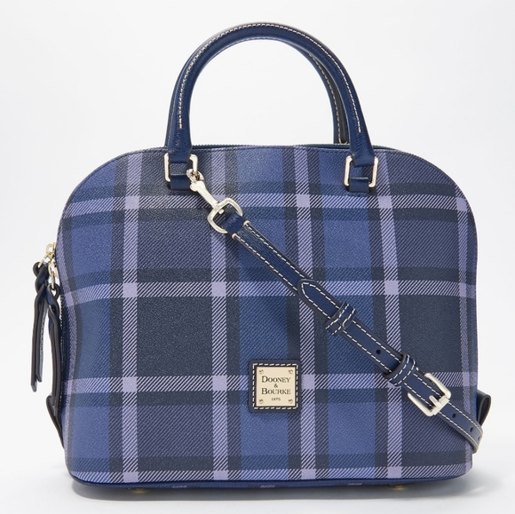 Dooney & Bourke Handbags - NWT Dooney & Bourke Graham Plaid Zip Satchel Blue